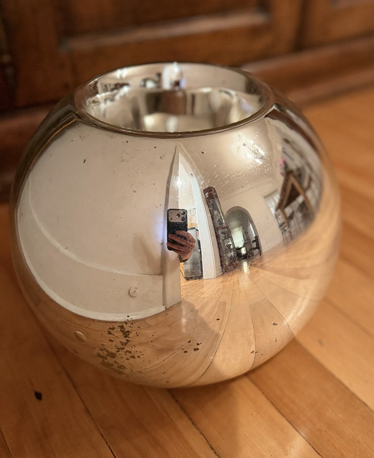 Antique Mercury Glass Large Bowl Or Vase