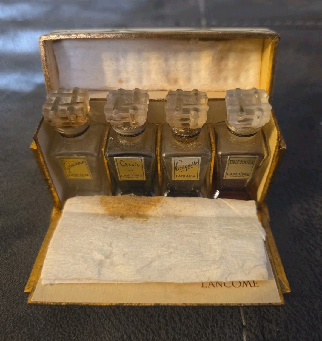 RARE VTG LANCOME FRANCE MINIATURE PERFUME SET: GARDENIA CONGUETE TROPIQUES CUIR