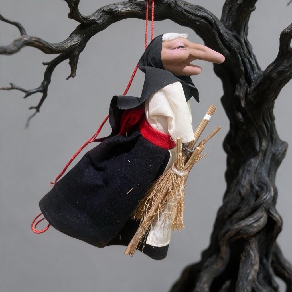 Vintage Kitchen Witch Doll Hanging Good Luck Charm Scandinavian Folk Art Broom