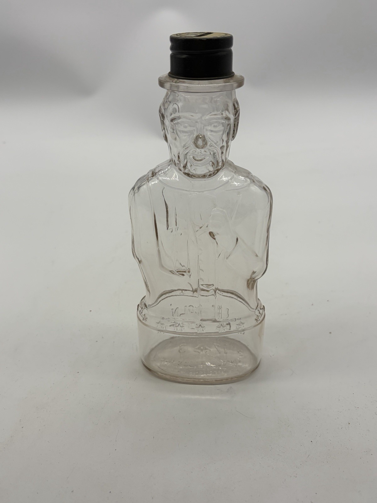 Vintage 50’s Abraham Lincoln Glass Bank Bottle Lincoln Foods Lawrence MA w/ Cap