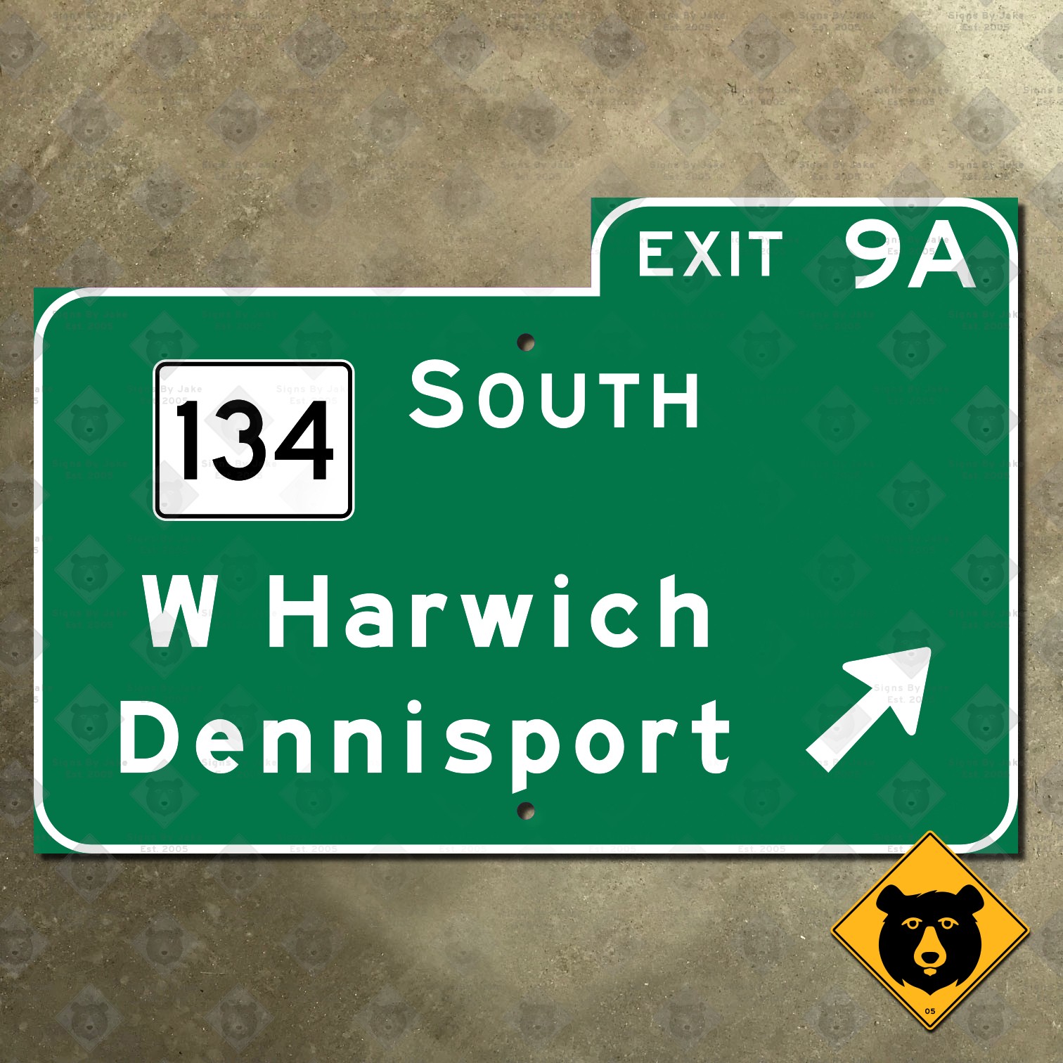 Massachusetts US 6 Mid-Cape Highway exit 9A road sign W Harwich Dennisport 15x10