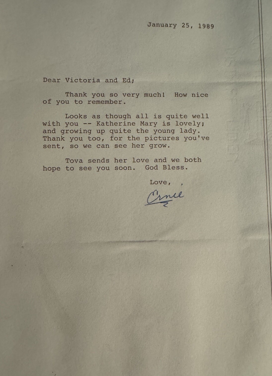 Ernest Borgnine Actor Signed Personal Letter To Ed McMahon