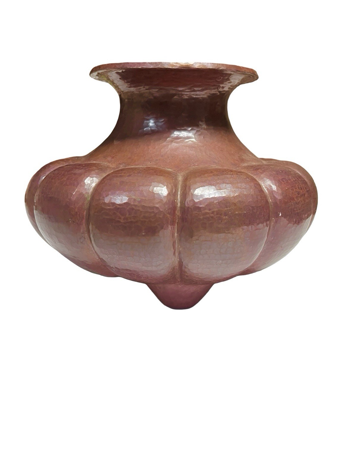 Vintage Santa Clara del Cobre Hammered Copper Pumpkin Vase Tripod Feet 6.5”