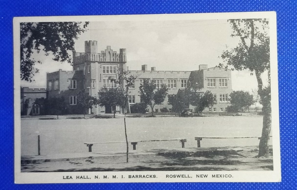 1929 Vintage Post Card: Lea Hall, N.M.M.I. Barracks. Roswell, New Mexico. NM