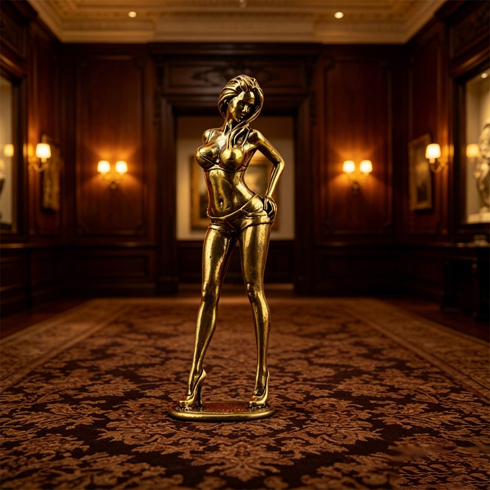 Solid Brass Female Figure Ornament Fashion Model Sculpture Desktop Copper Craft