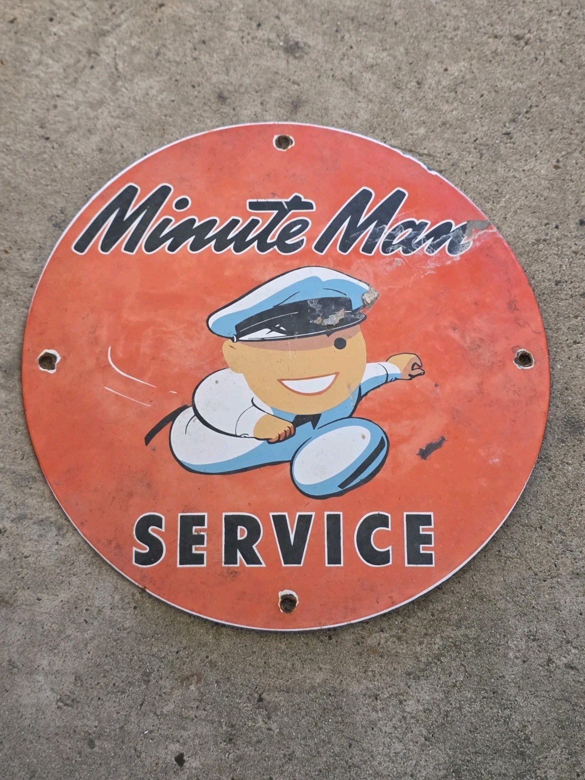 VINTAGE MINUTE MAN SERVICE PORCELAIN GAS STATION SIGN 12