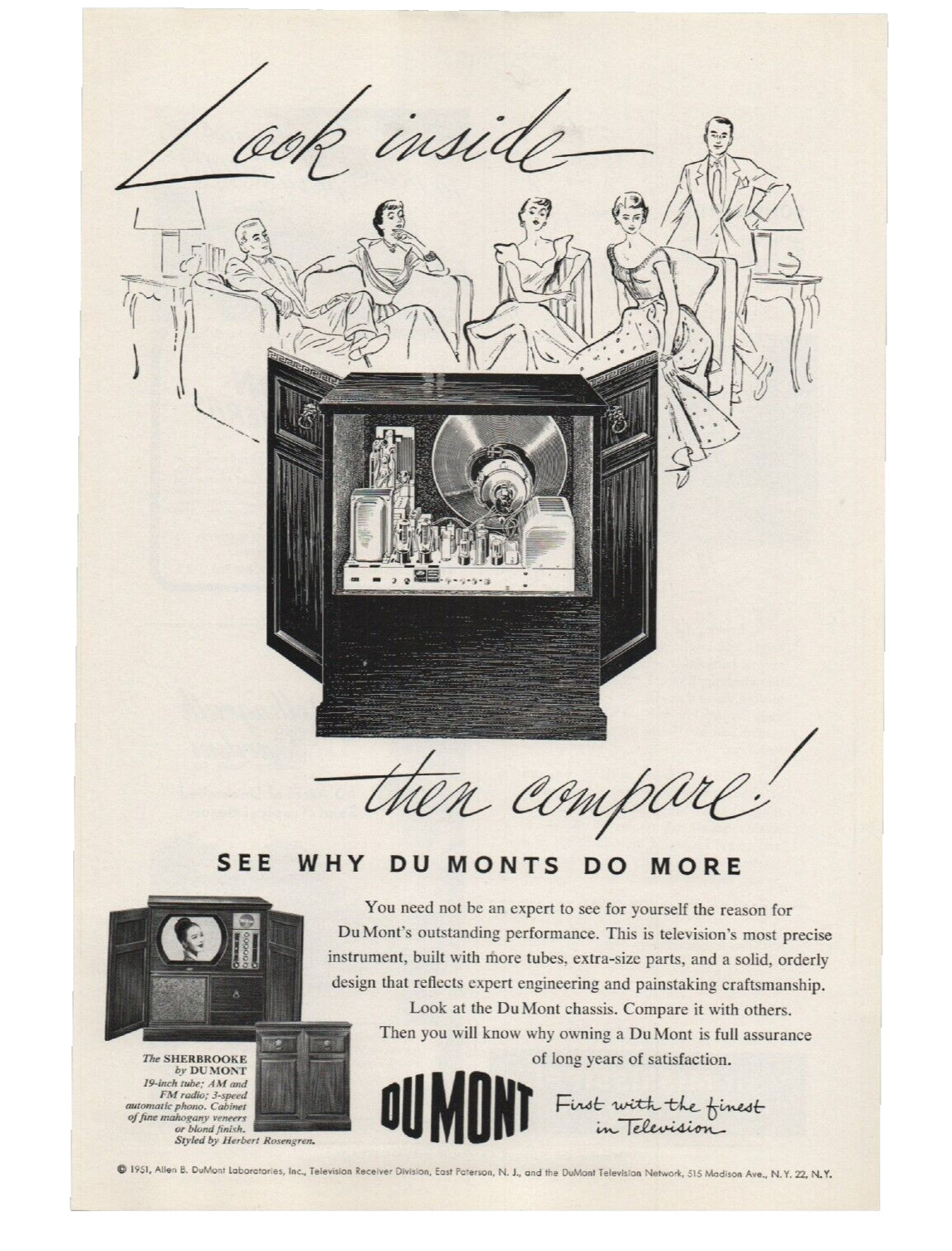 Vintage Du Mont TV Magazine Print Ad 1951 Sherbrooke Look Inside Then Compare
