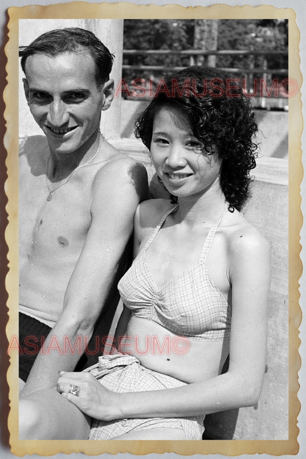 50s Vietnam SAIGON FRENCH USA WOMEN SWIMSUIT WAR LADY MAN OLD Vintage Photo 1153