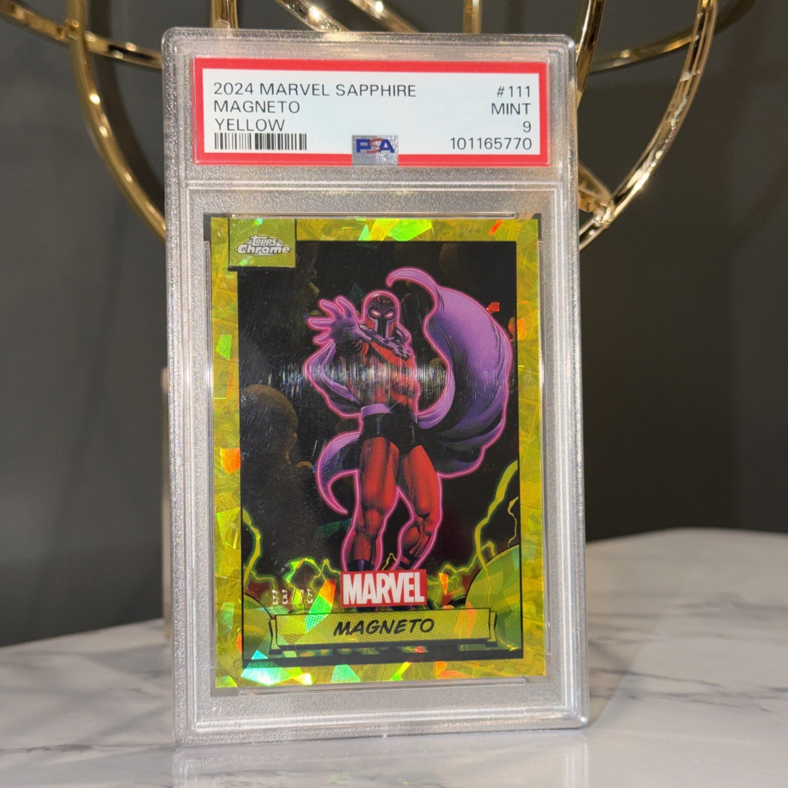 2024 Topps Chrome Marvel Sapphire Magneto Yellow 68/75 PSA 9 Mint #111