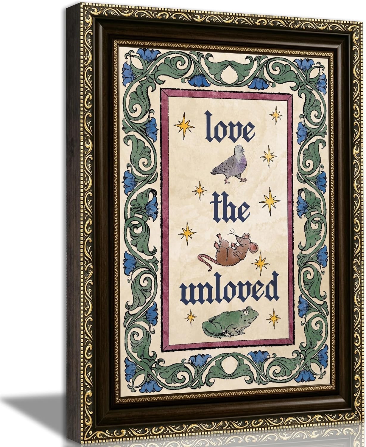Vintage Gold Framed Love The Unloved Quote Wall Art Medieval Style 11x9