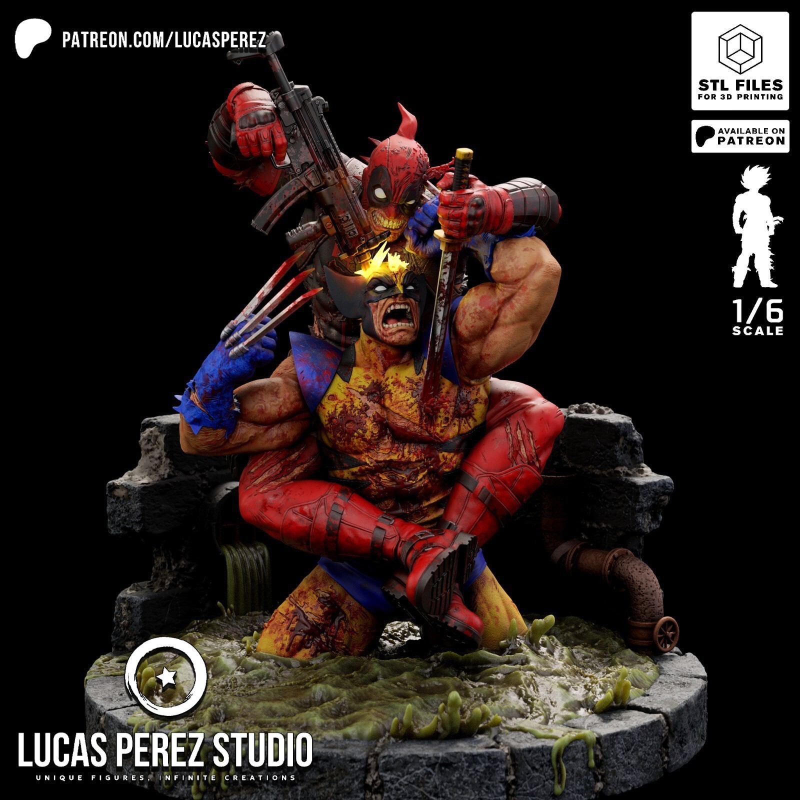1:8 Deadpool vs Wolverine Marvel Fan Art UNPAINTED Resin Diorama Garage Kit