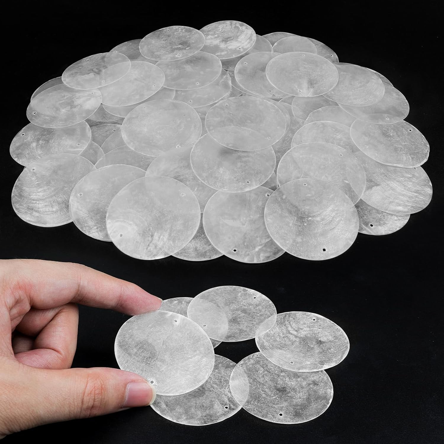 60 PCS Capiz Shells round Natural Shells, 2 Inch White round Capiz Shells with 2