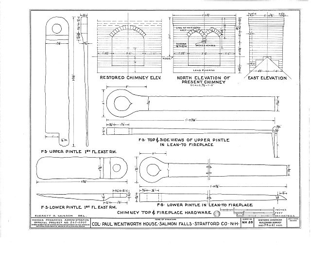 Dover New Hampshire 1930s Colonel Paul Wentworth House Chimney Detail Drawing