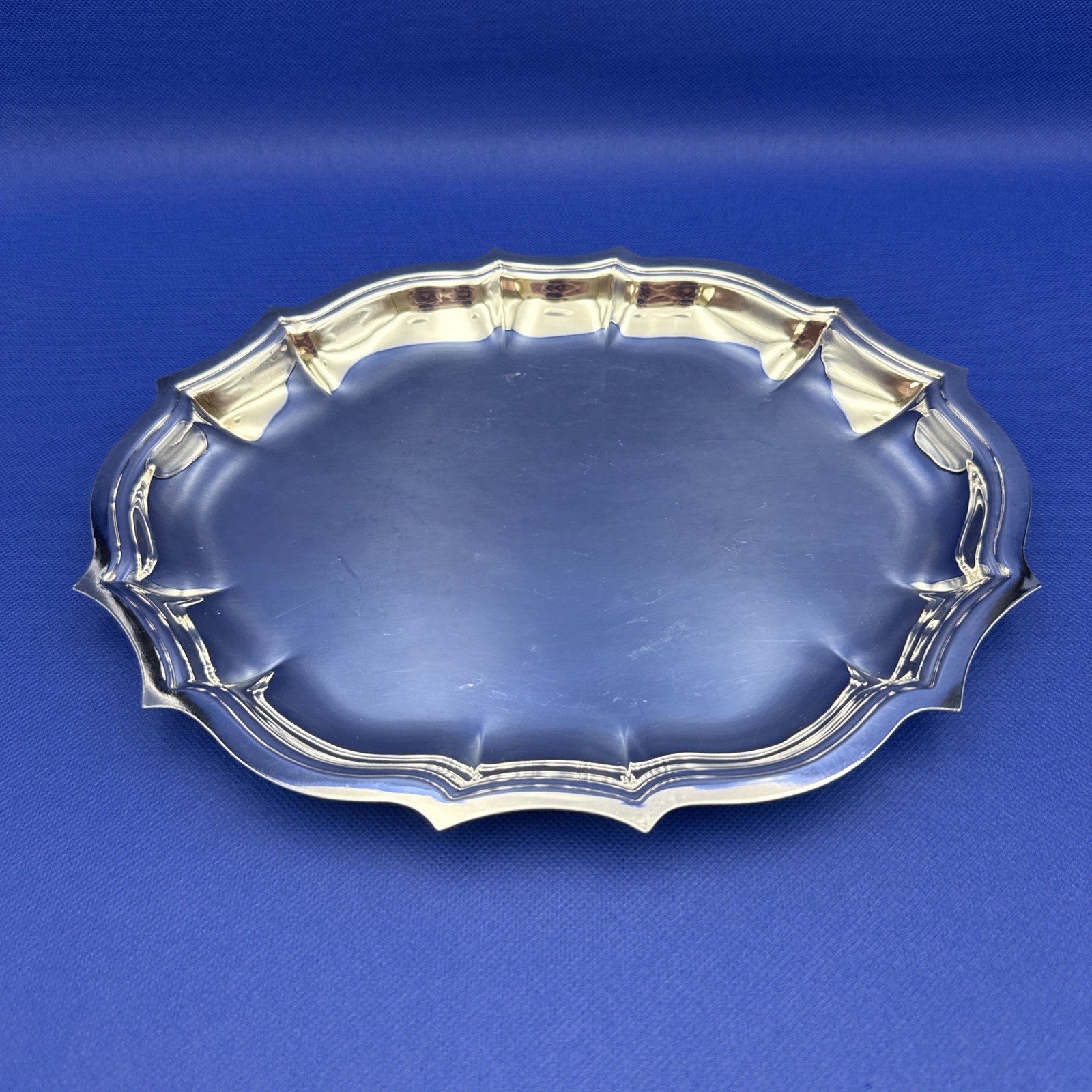 VTG Chippendale Style Serving Tray Silver Plated Decorative Scalloped Edge