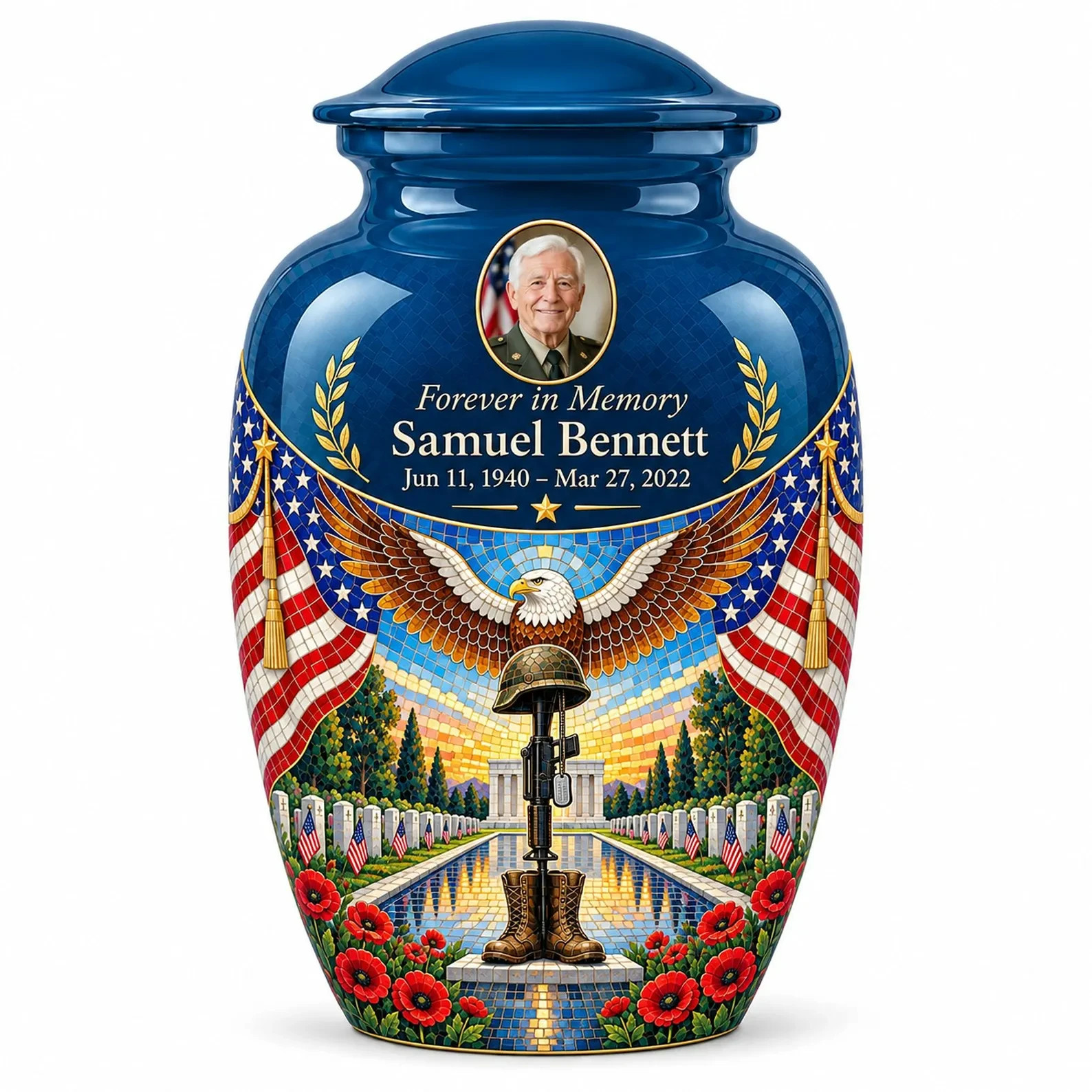 Personalized Military Cremation Urn 10 Inch ship by fedex Engraving free
