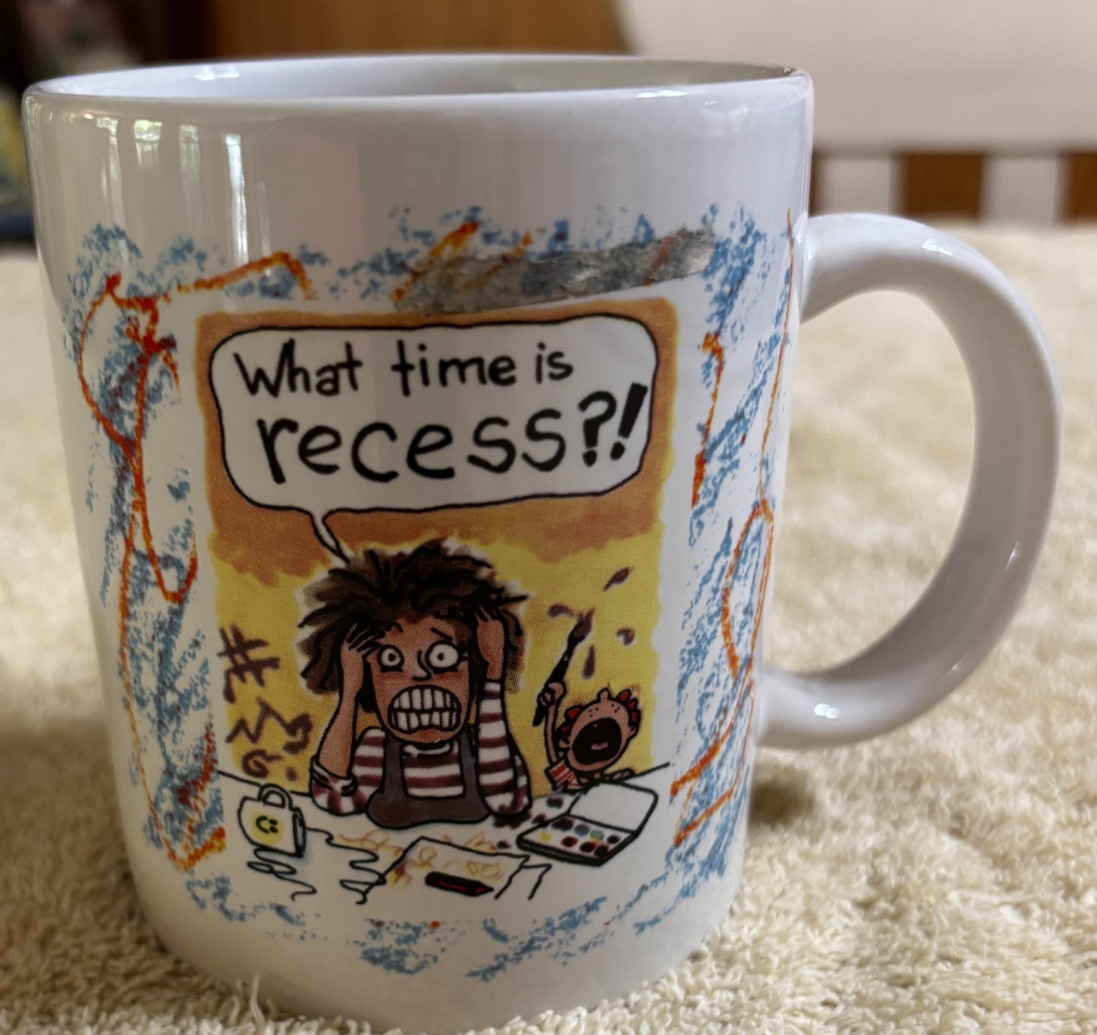 Vintage Noteworthy Mug – “What Time Is Recess?” – Funny Teacher Cartoon – Excel
