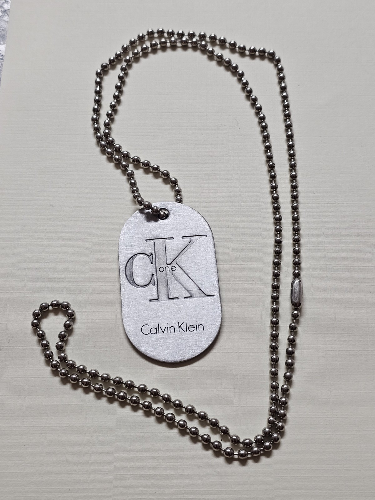 Vintage Calvin Klein CK One Promotional Aluminum Dog Tag Necklace 