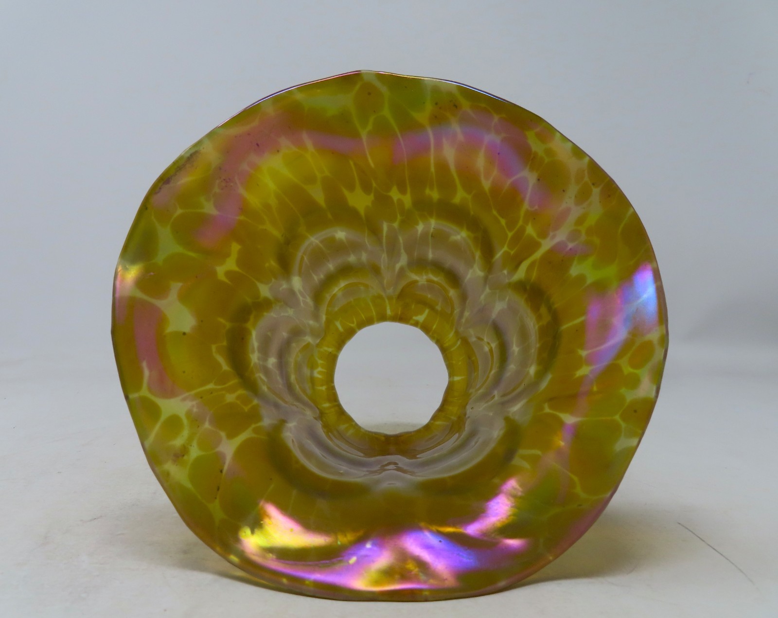 Gorgeous Hand Blown Antique Glass Lamp Shade done in a Iridescent Design