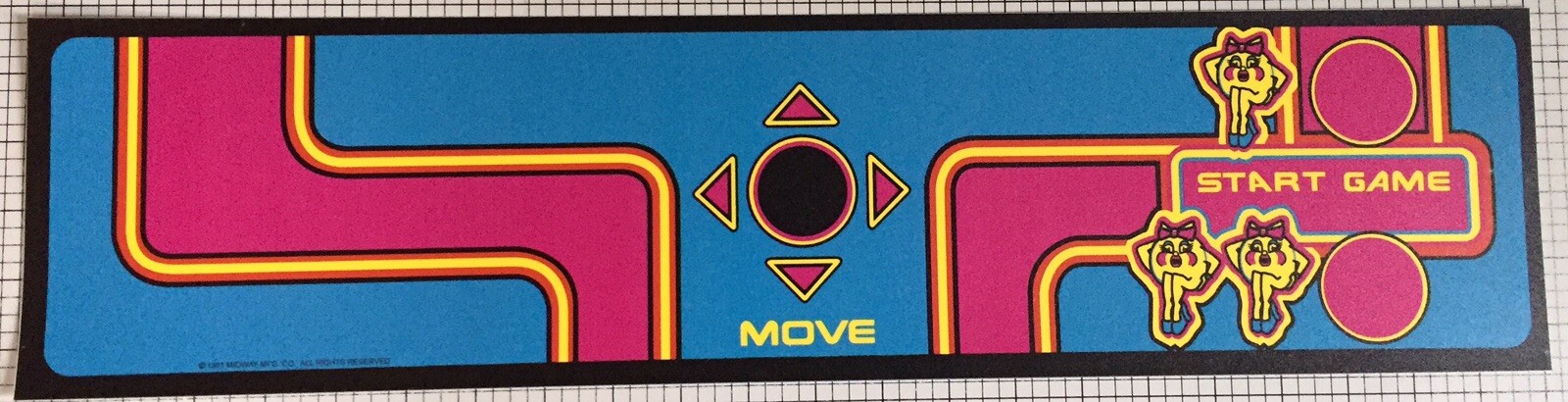 Ms Pac-man (Pacman) Laminated Arcade Control Panel Overlay (CPO)