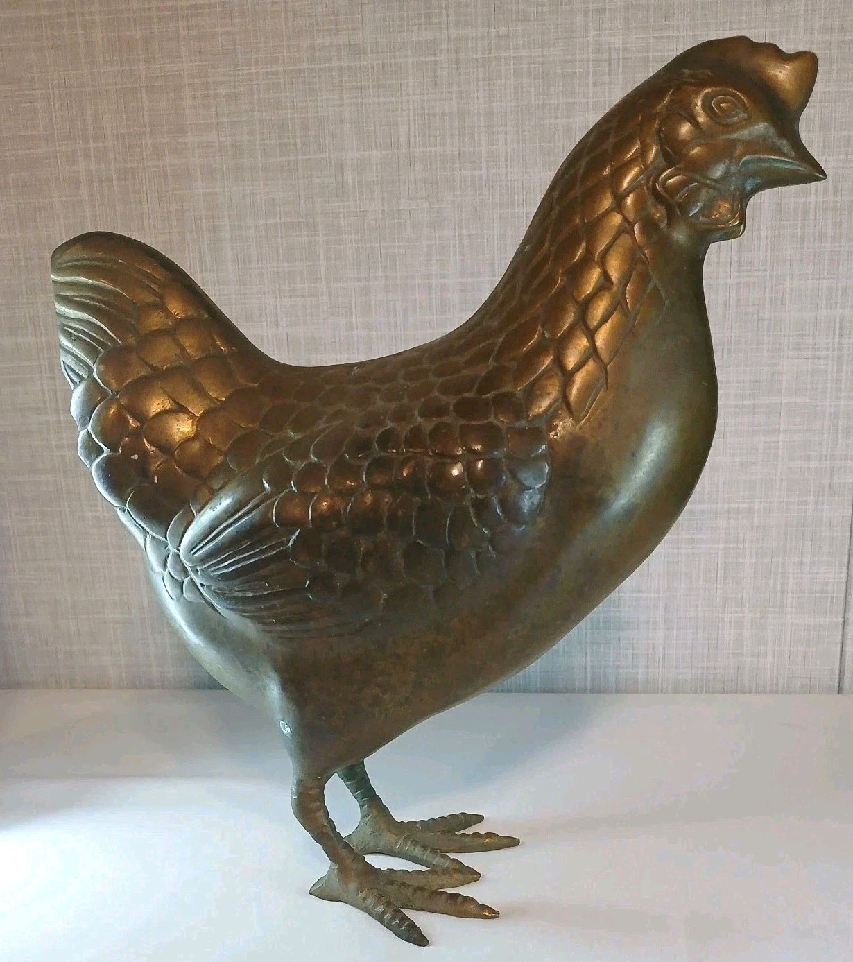 Vintage Solid Brass Hen Chicken Figurine Large 8.5