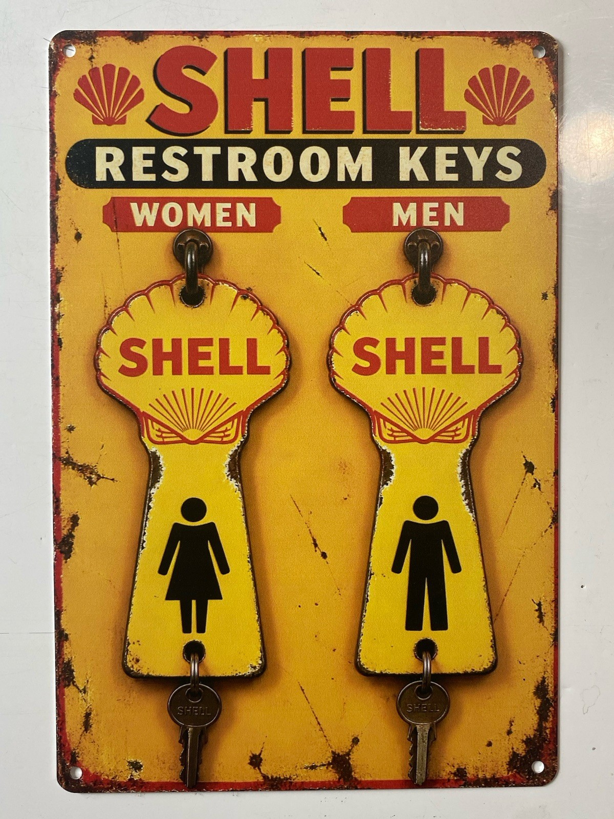Shell Oil Company Sign - Restroom Keys - Shell USA Oil & Gas Key Fobs Metal Sign