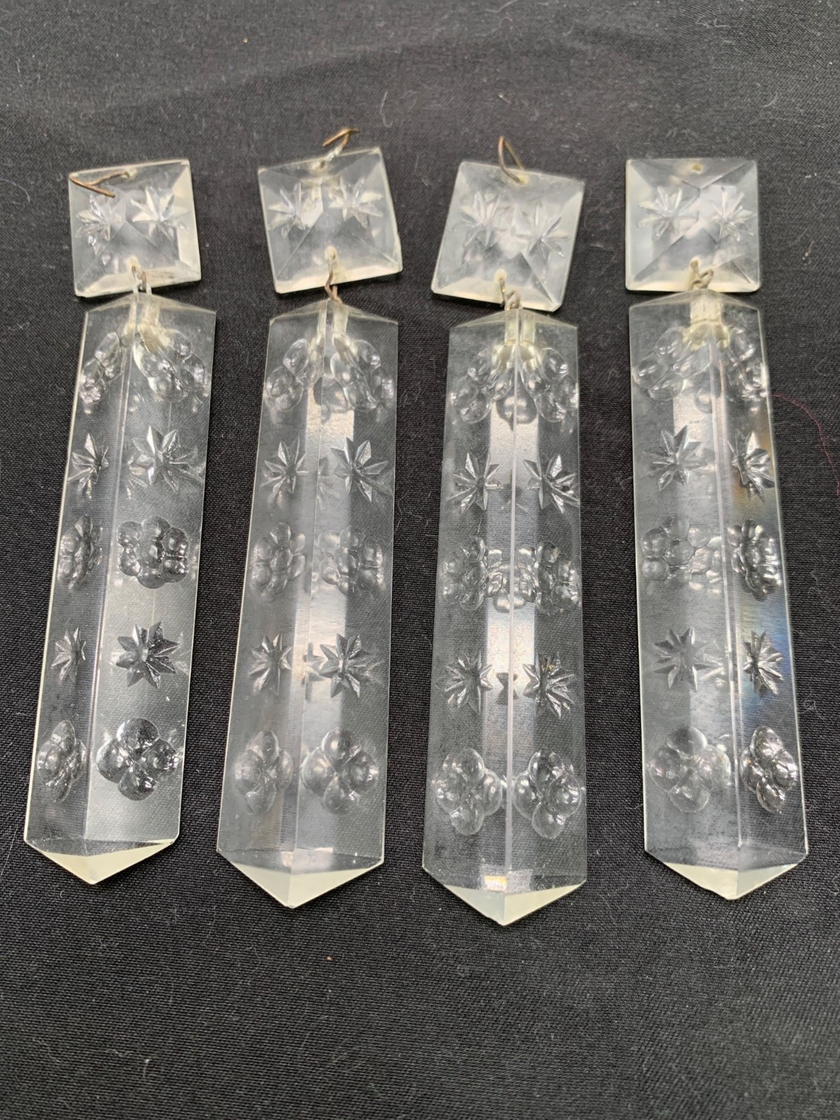 Antique 4 Piece Czech Glass Colonial Star Prisms