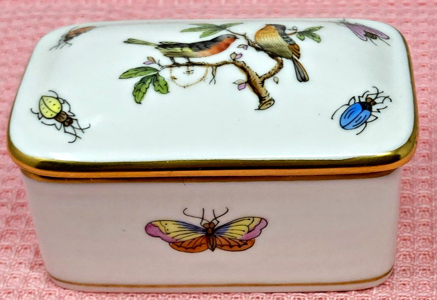 Herend Hungary Rothschild Birds & insects Rectangular Trinket Box EUC