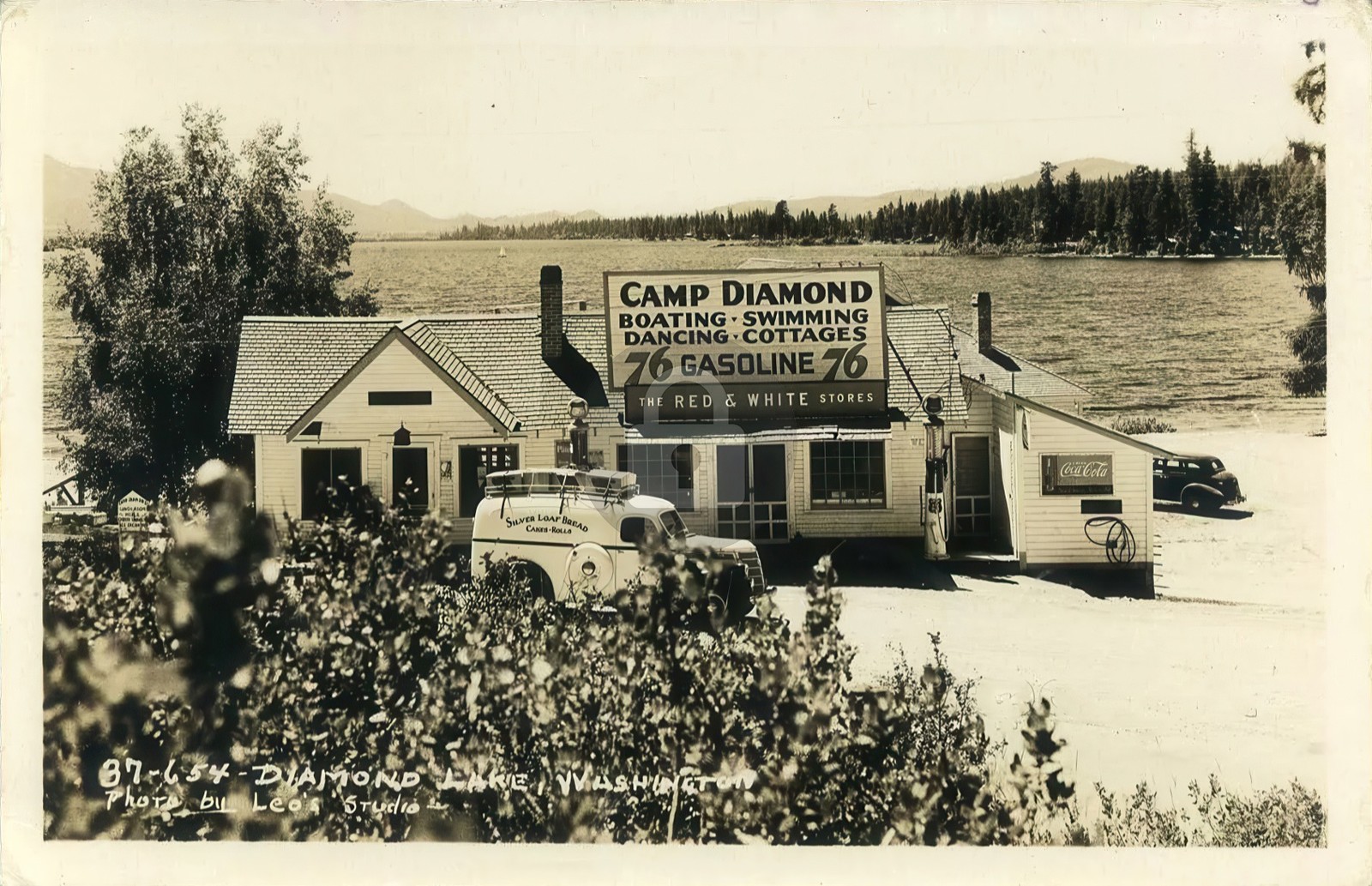 Pend Orielle County WA 1940'S Camp Diamond 76 Gas Pump RPPC Photo Postcard COPY