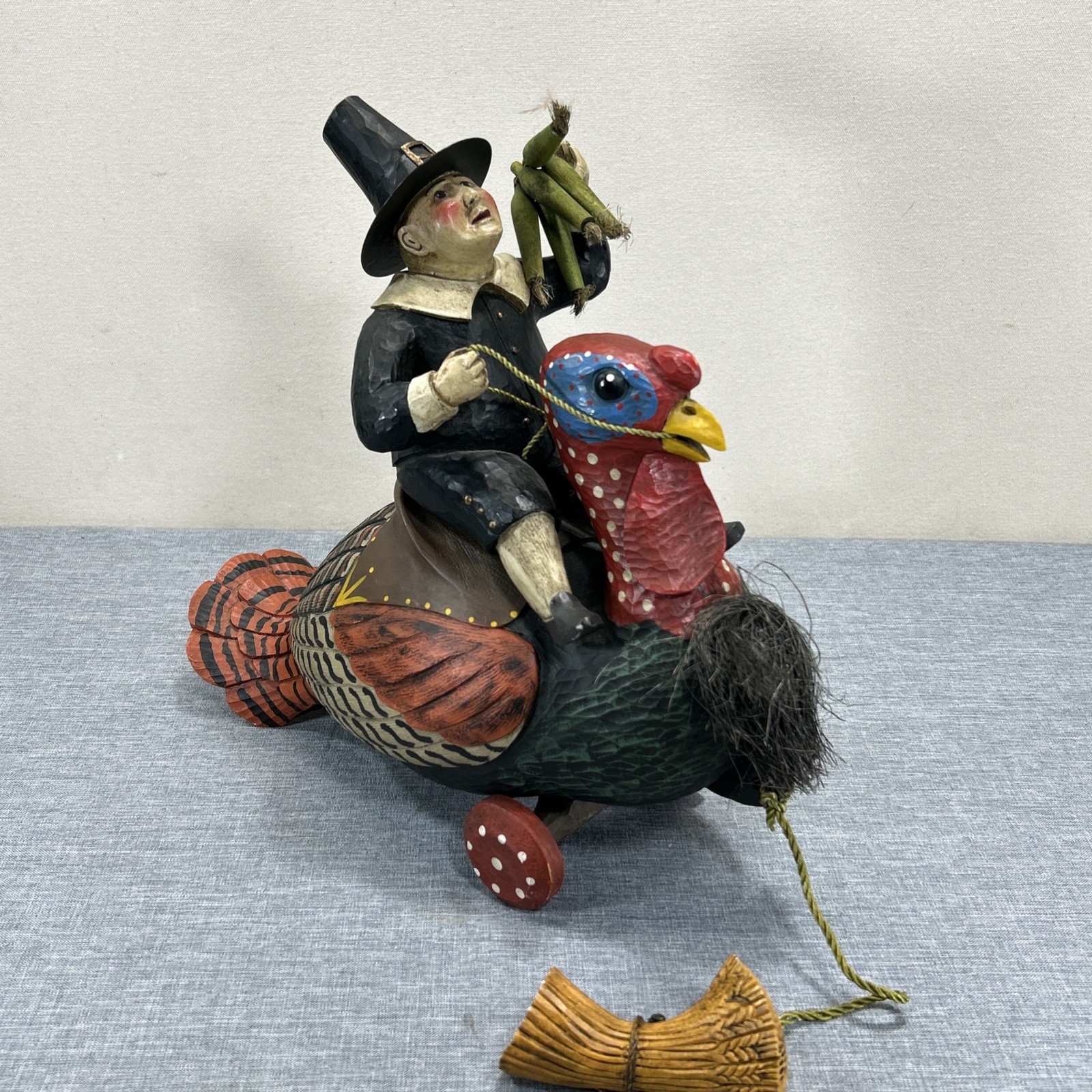 Vintage Leo Smith Thanksgiving Pilgrim Riding Turkey Folk Art Signed Numbered