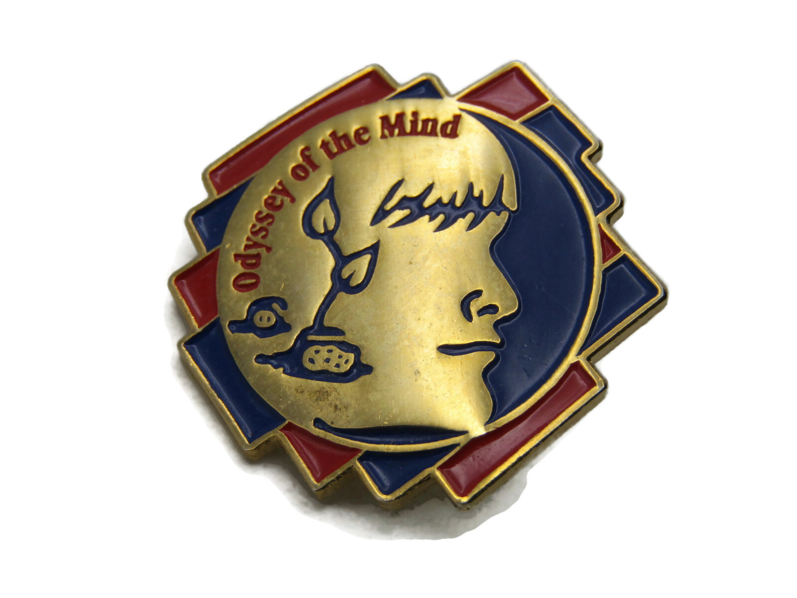 Vintage Odyssey of the Mind Lapel Pin Badge Gold Tone Enamel Club Collectible