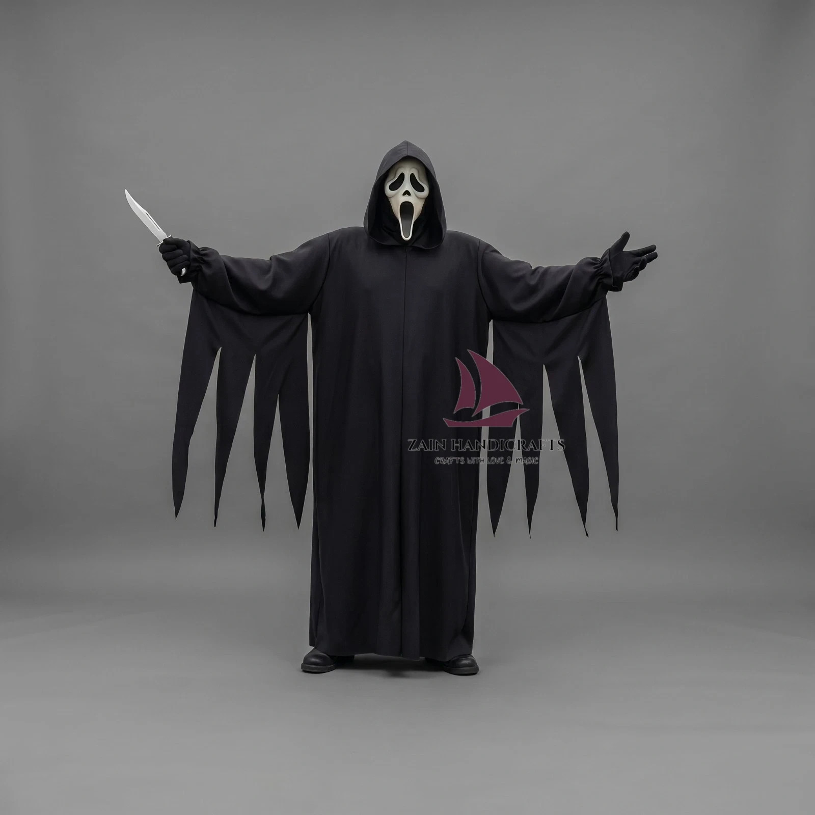 ZAIN Black Scream Ghostface Cotton Robe Mask Halloween Cosplay Costume