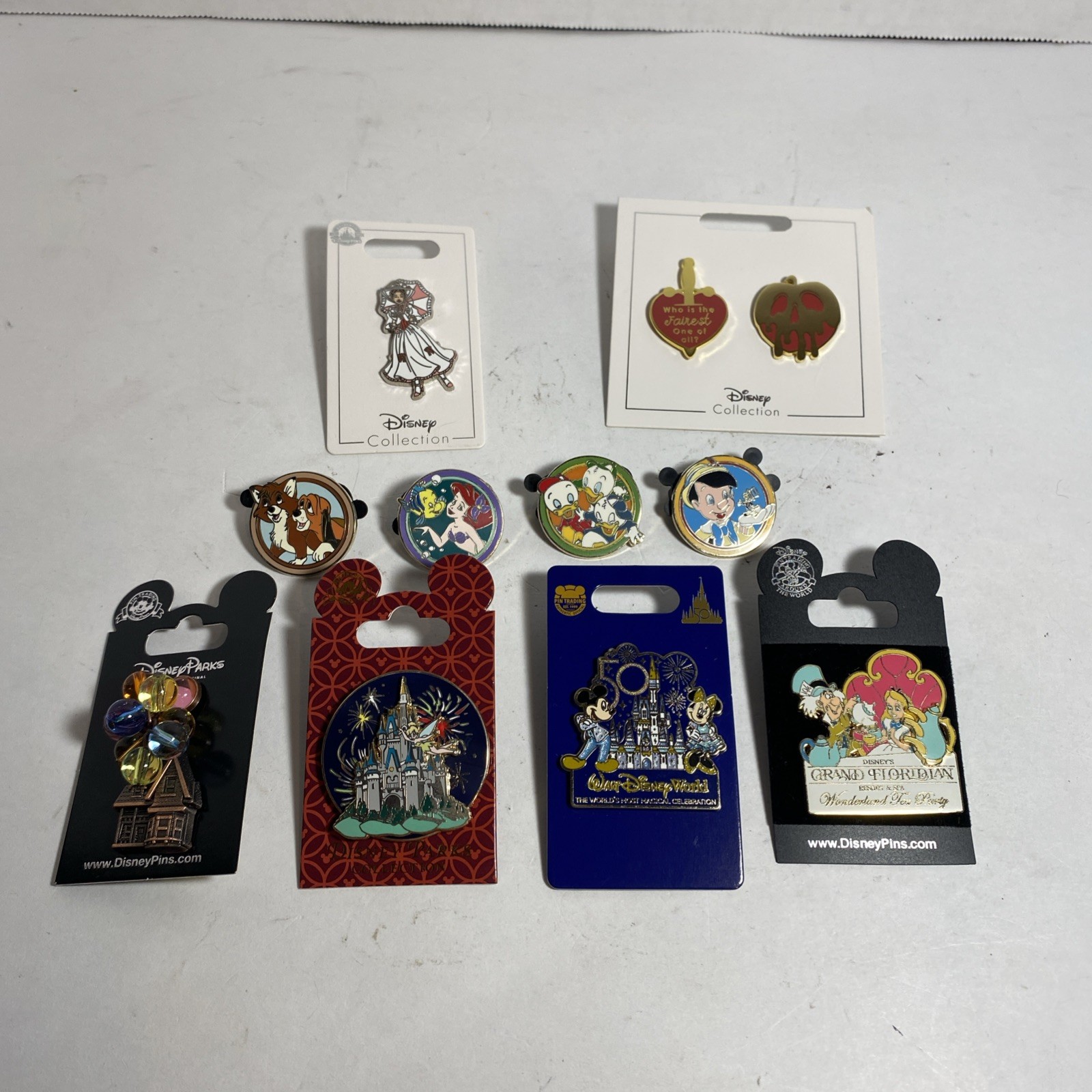 Disney Lot Of 10 Authentic Trading Pins - Alice, Mickey, Up, Tinker bell, Ariel