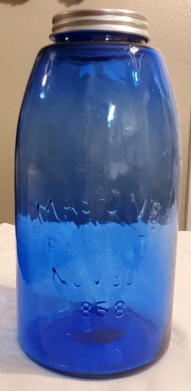 Mason's Patent Nov 30th 1858 Cobalt Blue 1/2 Gallon Canning Jar 1970's REPO Nice