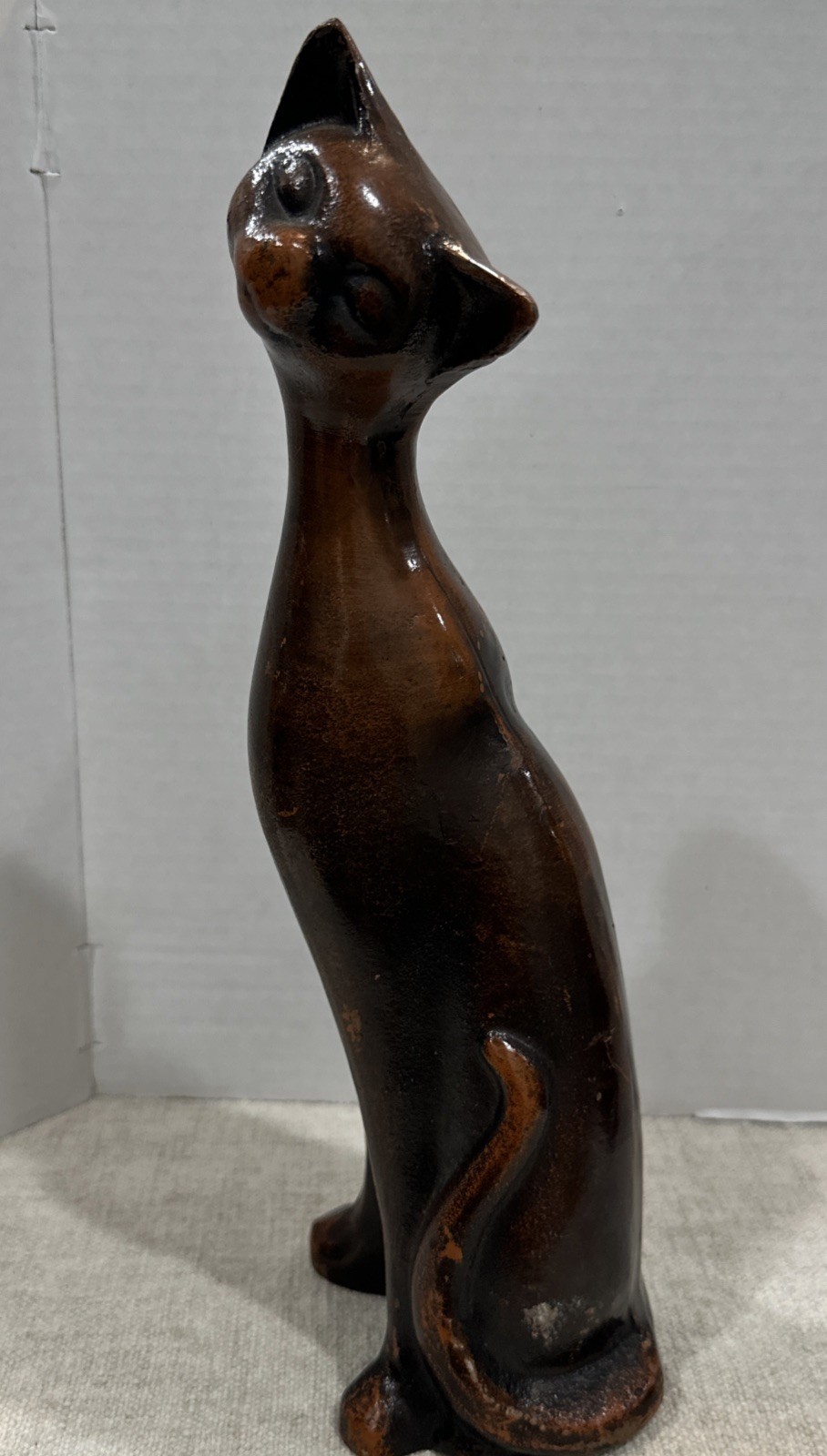Vintage Mid 20th Century Cast Iron Doorstop Siamese Cat 12.5” Tall & 5.10 Lbs