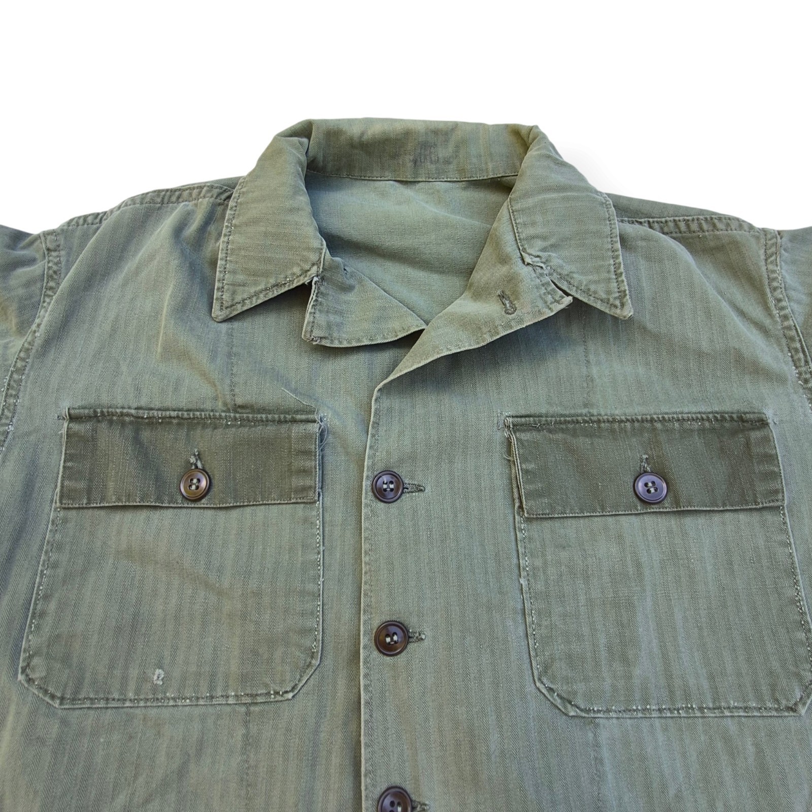 Vintage 1940s WWII US Military M43 HBT Herringbone Twill Utility Jacket Shirt