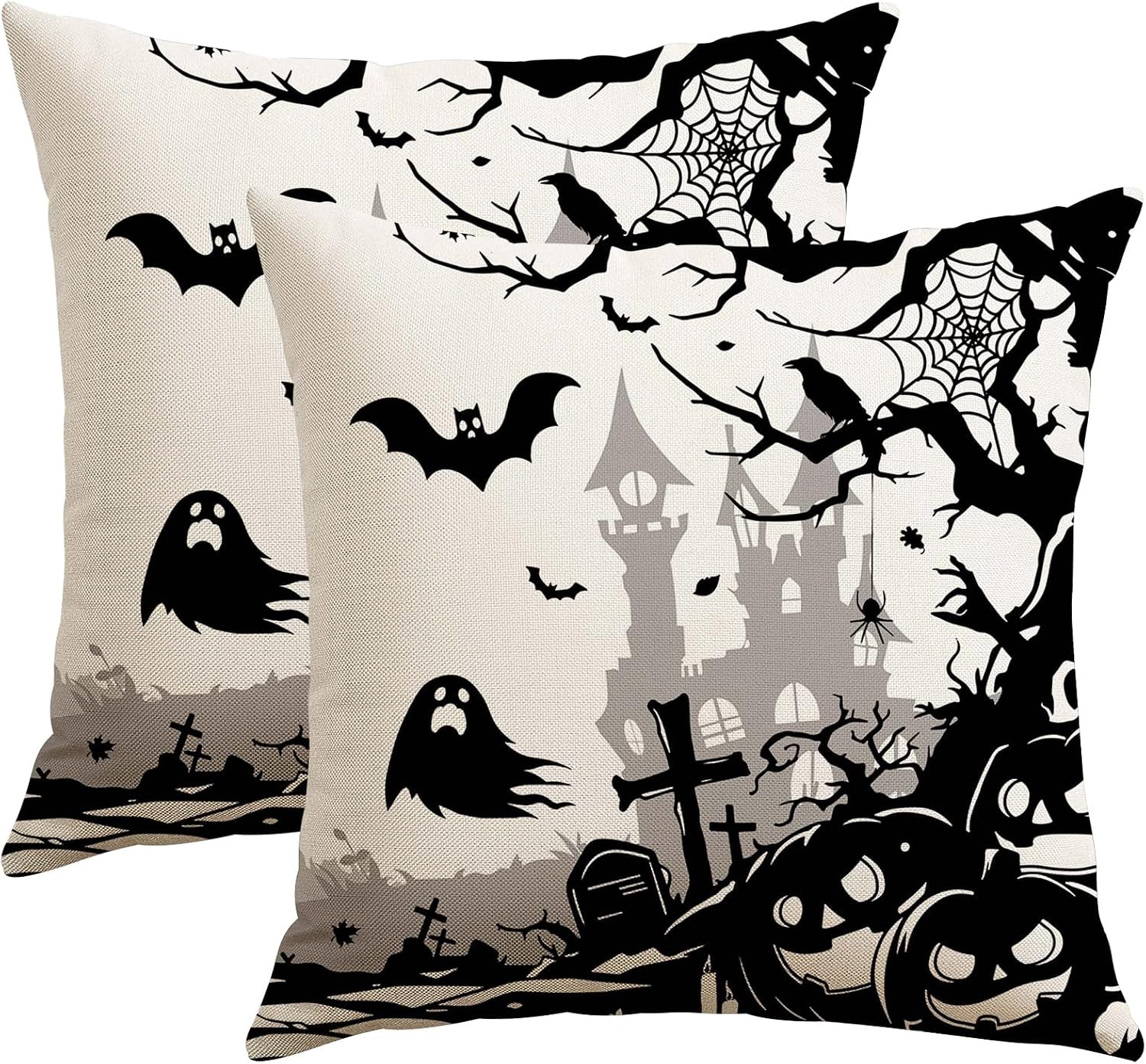 Halloween Haunted House & Ghost Throw Pillow Covers 18X18 Set of 2, Pumpkin Spoo