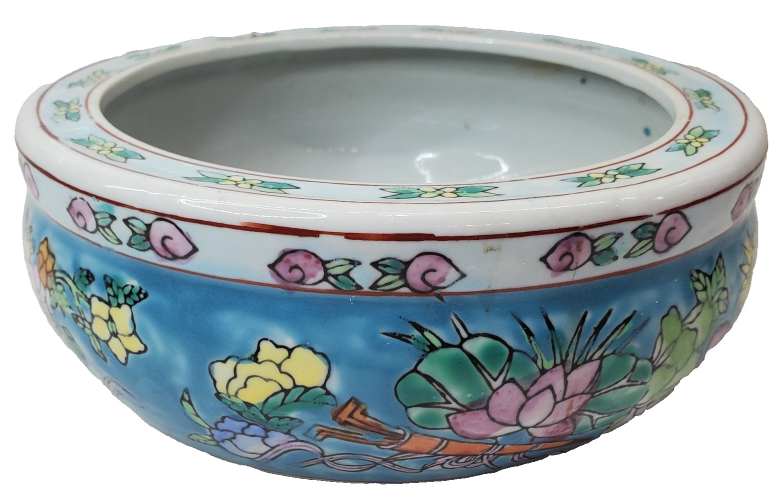 VTG Chinoiserie Planter Cachepot Large Round Orchid or Topiary or Plant Holder