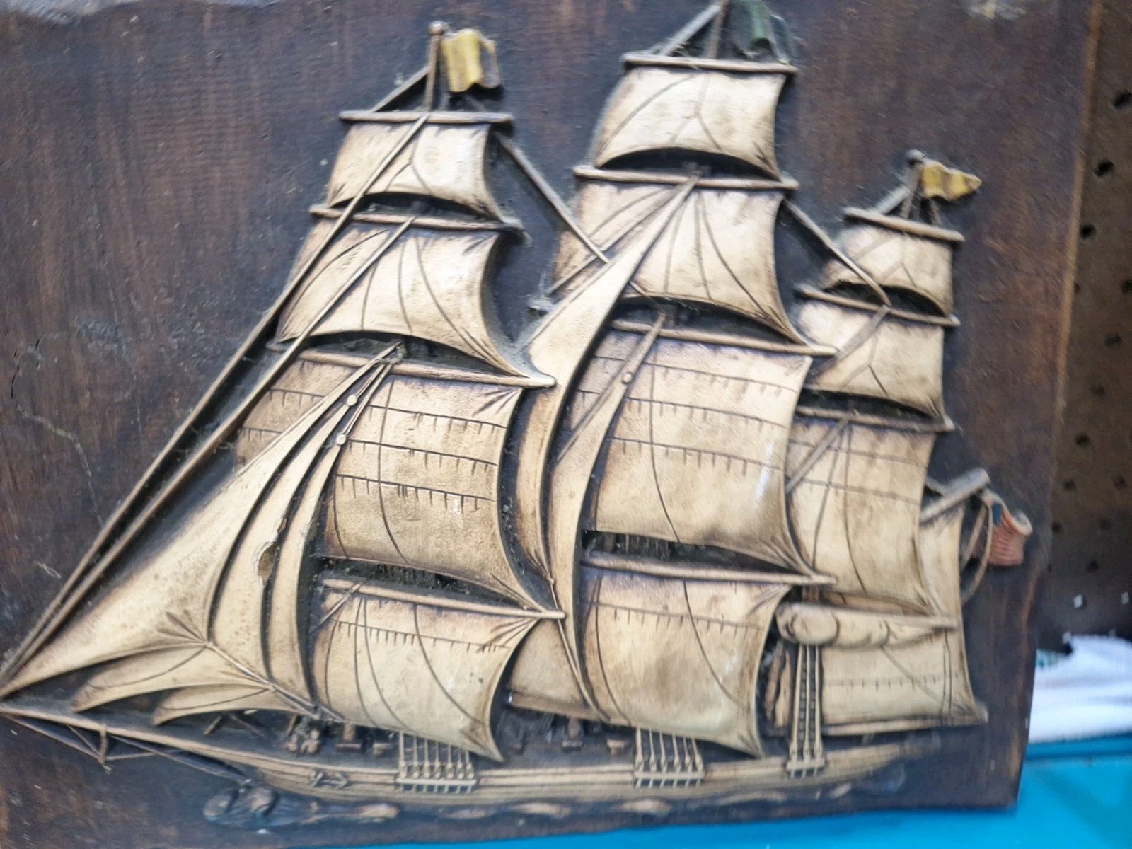 Vtg Mid Century Modern Wood  Sailing Pirate Ship Boat 3-Demension