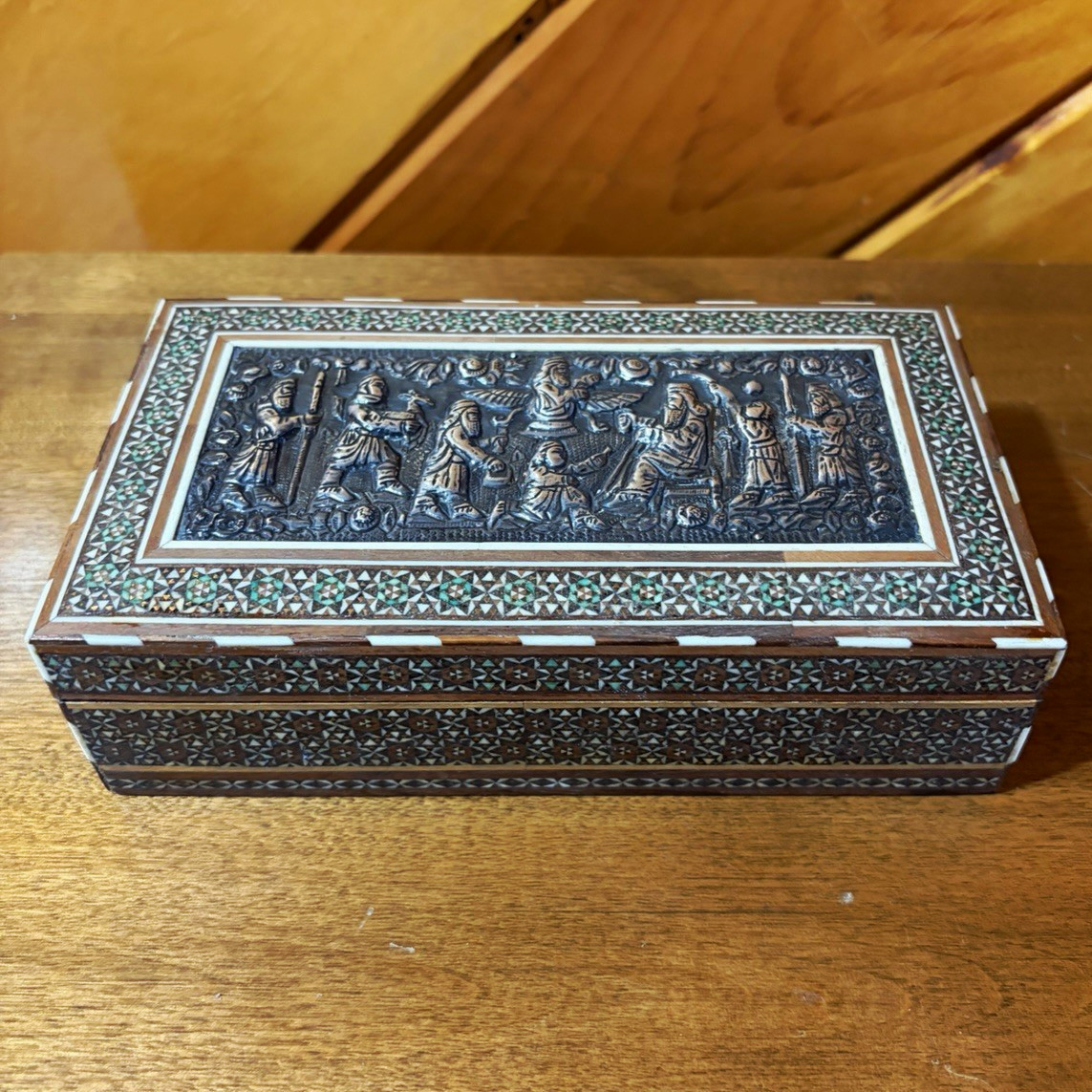 Antique Persian Khatam Kari Jewelry Box. Qajar dynasty era.