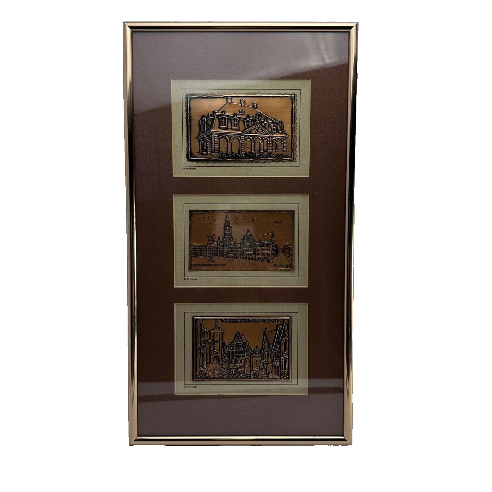 Echt Kupfer VTG W. Germany Copper Travel/Post Card Set of 3 in a Matted Framed