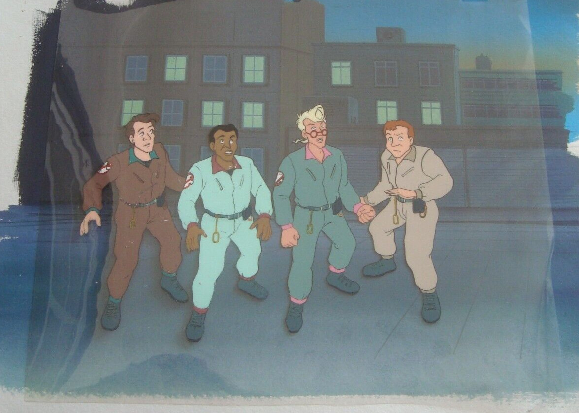 The Real Ghostbusters Animation Cel w/ Hand Painted Background w/ slimer