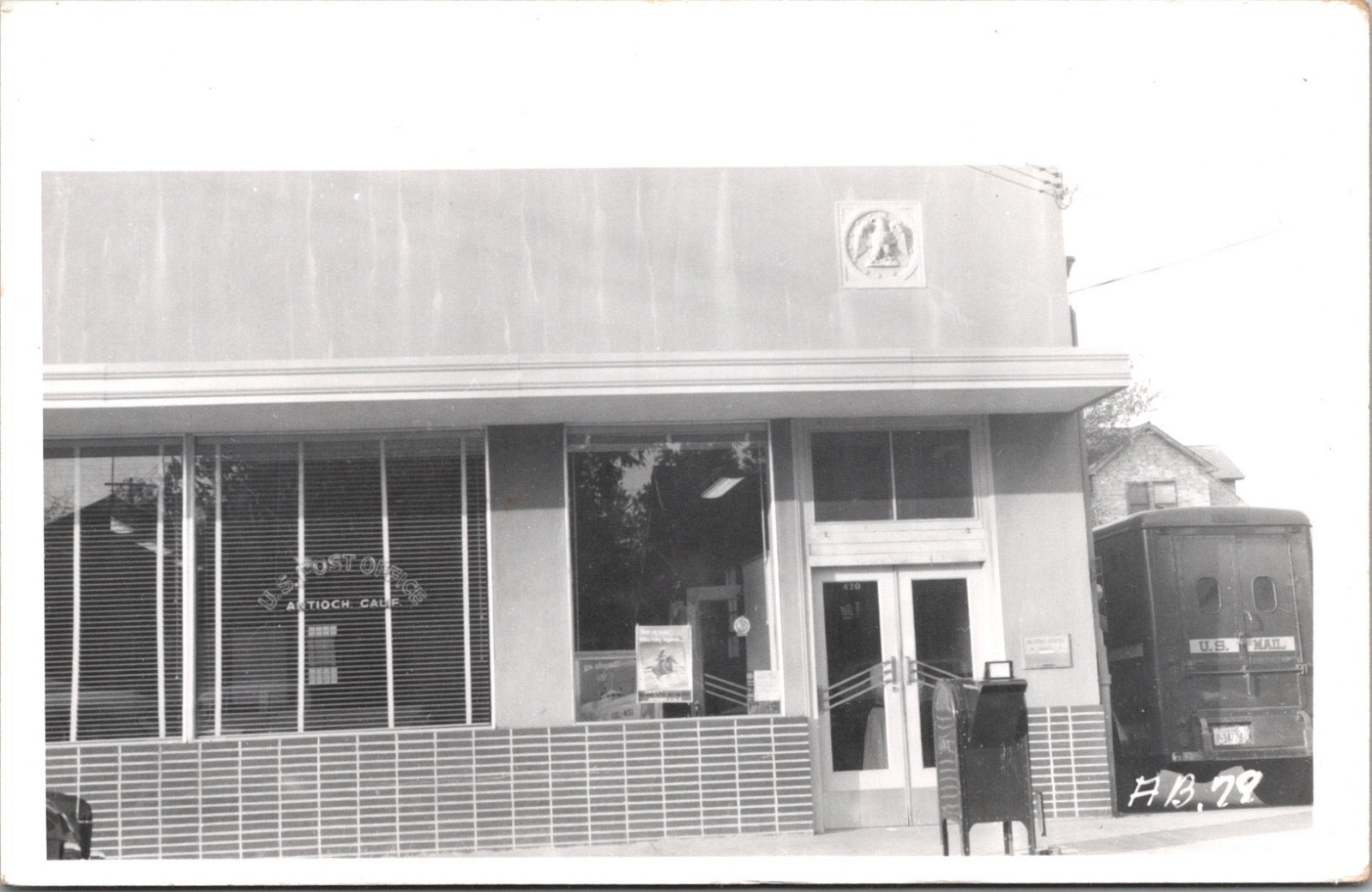 Vintage RPPC U.S. Postal Office in Antioch, California w 1950 Dodge Internaional