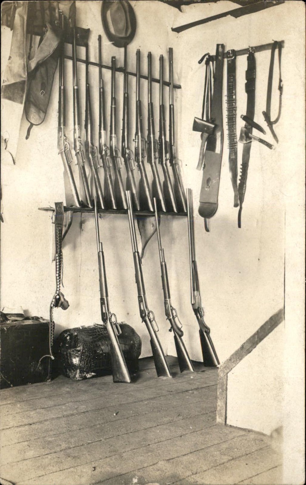 Rifles on rack Great Gun Collection NICE CRISP IMAGE c1910 RPPC Postcard bhn