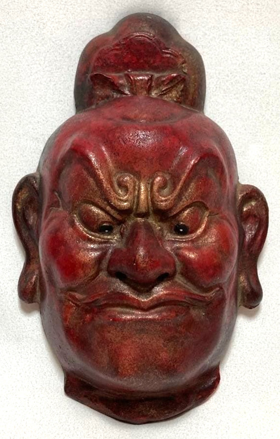 Vintage Kongo Rikishi Mask Un-Gyo Pottery Nio Wall-Mounted Ornaments H24cm Japan