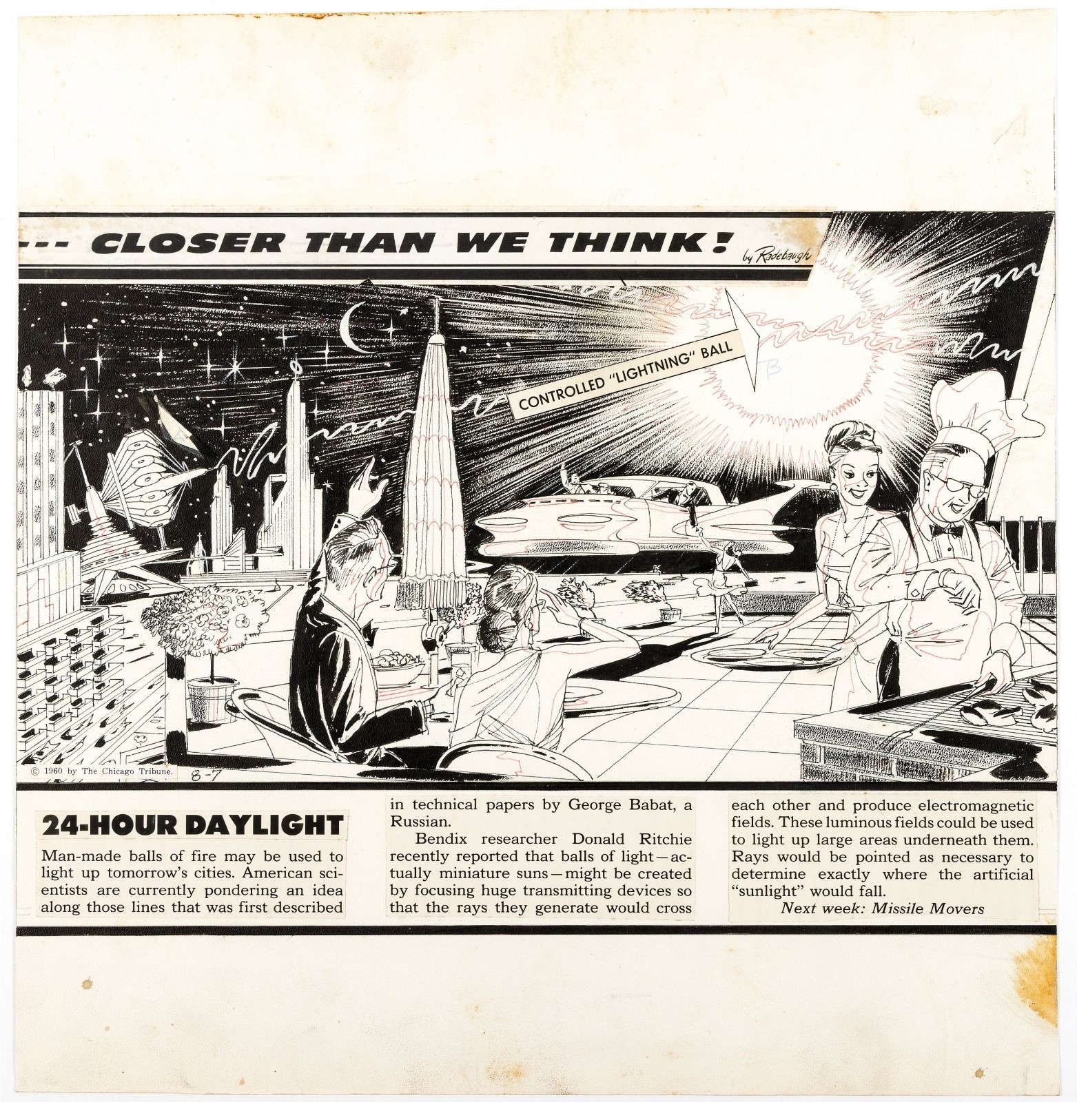 1960 CLOSER THAN WE THINK Original Sunday COMIC STRIP ART Arthur Radebaugh