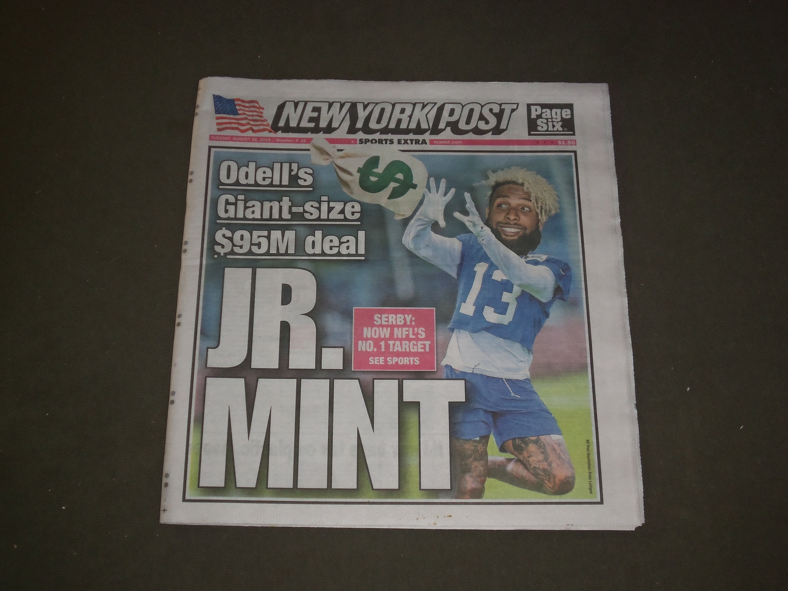 2018 AUGUST 28 NEW YORK POST NEWSPAPER - ODELL BECKHAM JR - $95 MILLION DEAL