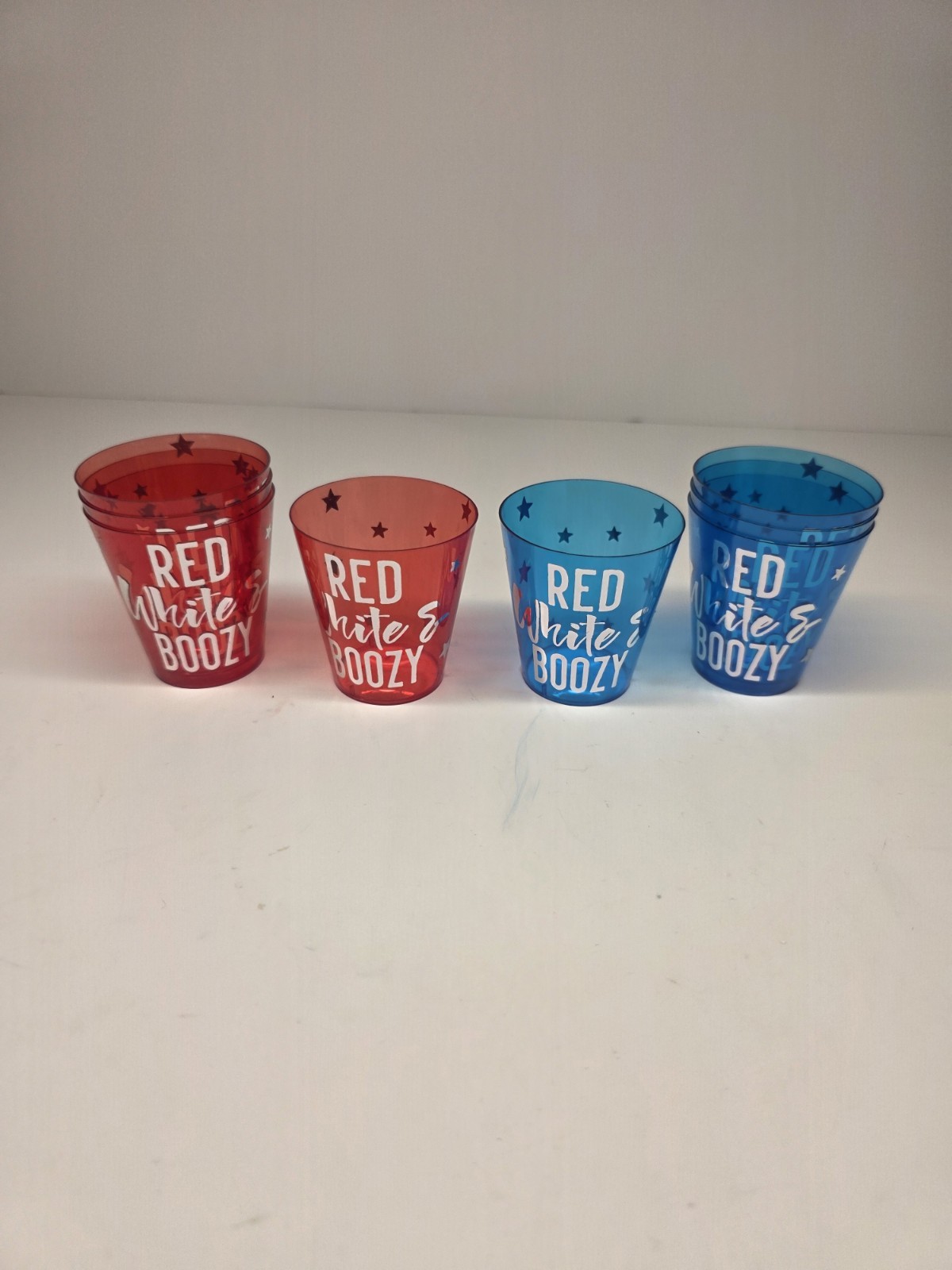 8 Funny Patriotic Plastic Shot Glass Red White and Boozy 4th of July Party Gift 