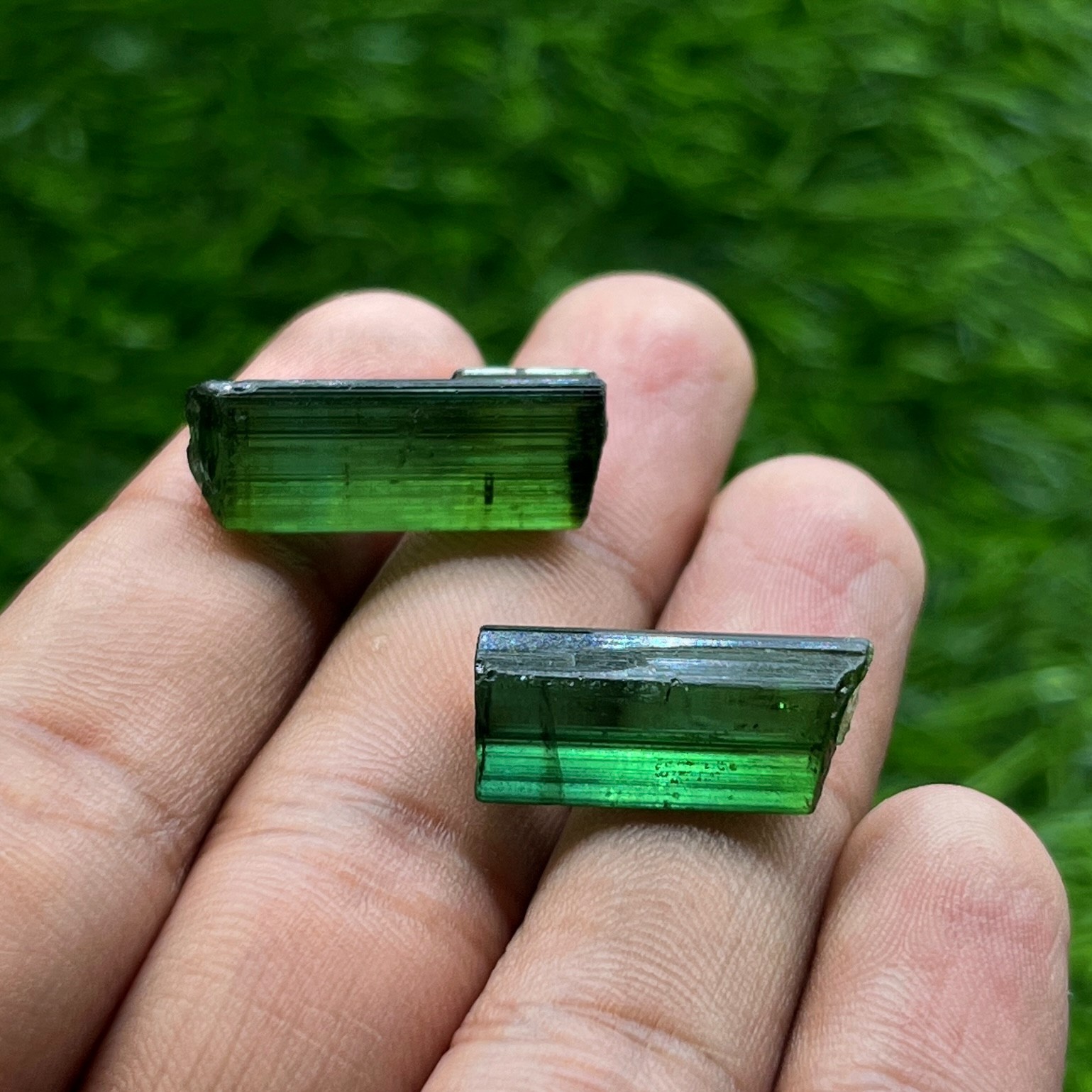 Natural Chrome Green Tourmaline Rough Lot, 27 Ct Pencil Crystals, 2 Pcs