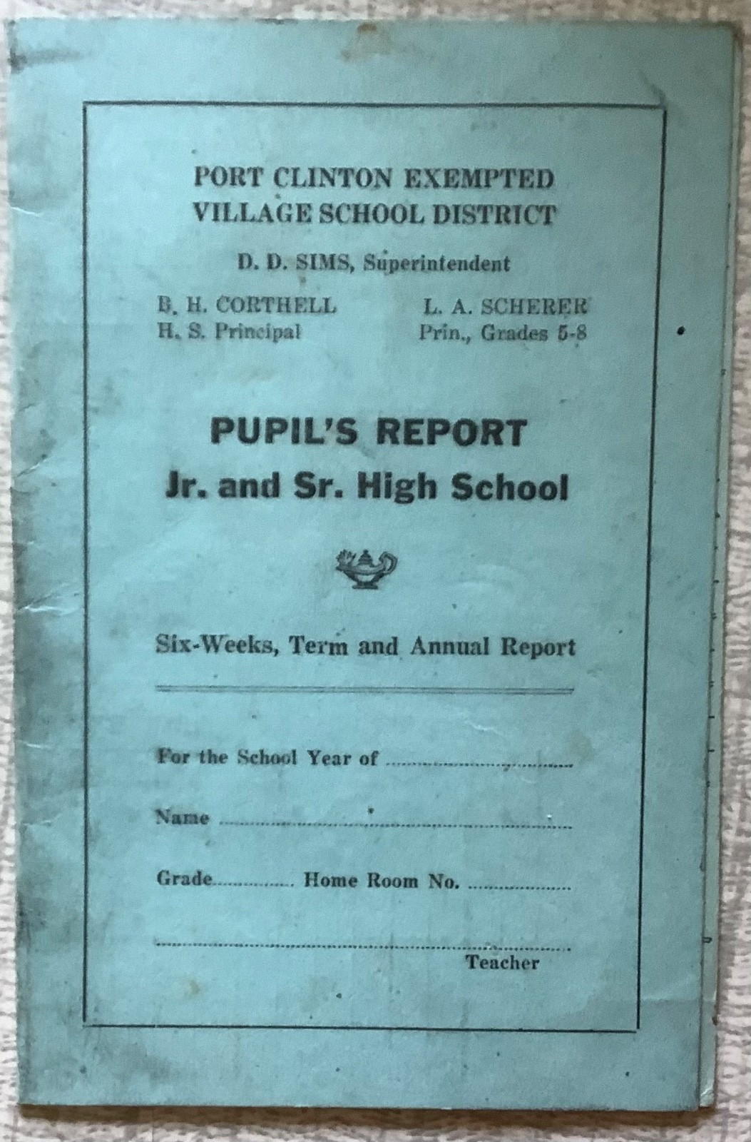 Vintage c. 1950 Port Clinton Ohio School Pupil Report Card Cover Ephemera Sims