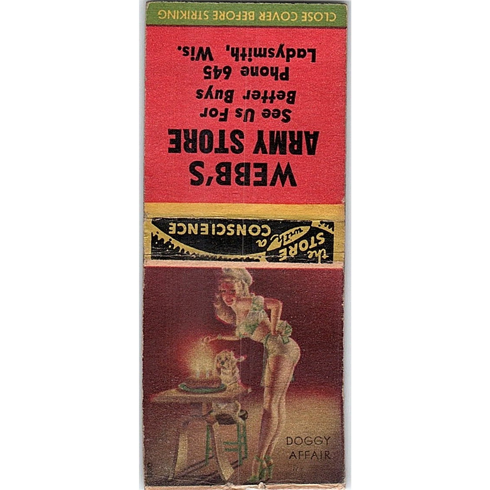 Webb's Army Store Ladysmith WI Pinup Vintage Matchbook Cover MB61-3